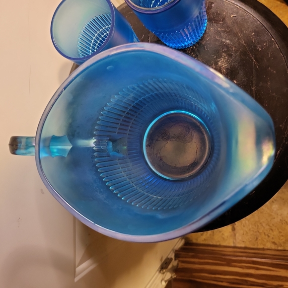 Fenton Celeste Blue Irridescent 90th Anniversary Pitcher and 2 Tumblers - Picture 5 of 11